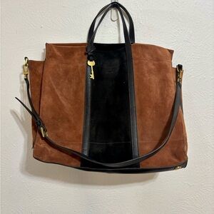 Brown and Black Suede Men's Bag